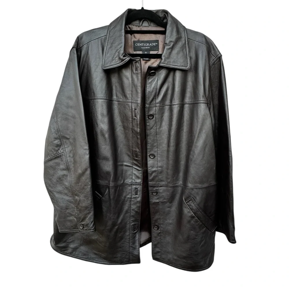 Leather Brown Button-Front Coat size 2X - Picture 8 of 12